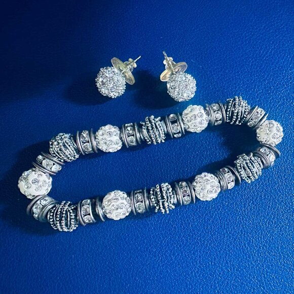 Shimmering Crystal Rhinestone Bracelet & Earring Set | Bridal Glam - Picture 1 of 3